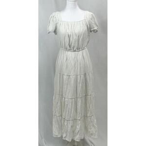 Indigo Rose Peasant Maxi Dress Sz M Cottagecore Milkmaid Beach Wedding Boho